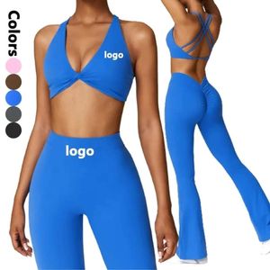LU Align Naked Felg Workout Cro Sport Bra V Back Scrunched Flare Pant Yoga Gym Fie Set