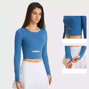 Lu Align Rembourré WIND T-shirt de yoga à manches longues pour femme - Haut court en nylon épais - Pull de fitness et d'entraînement - Maillot de sport avec soutien-gorge intégré - Lemon Sports 2024