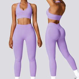 Lu Align set 2024 Women Yoga Halter sin costuras Sport Scrunch Lift Butt V Legging and Sports Bra de 2 piezas Sets Lemon Ll Gym Sport Ru Ru