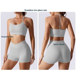 LU ALIGN Set Seamless Sets Suspender Bra Sports High Strength Fiess Shorts Suit Yoga Running Yoga Running Suisse