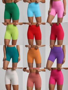 Lu align short Couleur unie Nude Yoga Align Shorts taille haute hanche serré élastique entraînement femmes pantalons chauds course Fitness Sport motard golf tennis jambières d'exercices