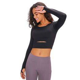 LU Align Shorts Gym Workout Femmes Sleeve de yoga Running Apparel Gym Wear Casual Long T-shirt Fiess Crop Crop Solid Hollow Sports Tops Lemon LL