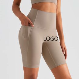 LU Align Shorts Summer Sport Custom Custom Women's Yoga with Mobile Phone Pocket High Washing Tummy Exercise Sports Shorts ll LMEON Gym Femme