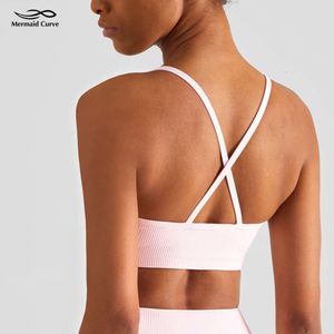 Lu Align printemps soutiens-gorge 2024 sirène courbe été nouveaux sous-vêtements de sport côtelés dos sangle croisée décolleté en V profond Yoga soutien-gorge citron Sports 2024