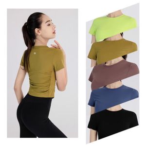 Lu Align été nouveaux vêtements de yoga féminins T-shirt fitness sport loisirs col rond personnalité taille mince entraînement manches courtes223d