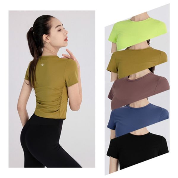 Lu Align été nouvelle femme yoga vêtements T-shirt fitness sport loisirs col rond personnalité taille mince entraînement manches courtes