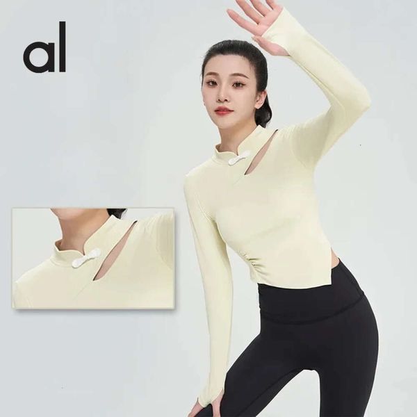 Lu Align T-Shirt Outfit Femmes AL Manches Longues Cheongsam Chinois Col Debout Coupe Fixe Yoga Running Top Femmes Fitness Jogger Gry Lu-08 2024
