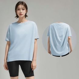 Lu uitlijnt t-shirt vrouwen zomer tee zomer yoga kleding nylon coole antisuntan korte mouw dames sport losse t-shirt sport shirts