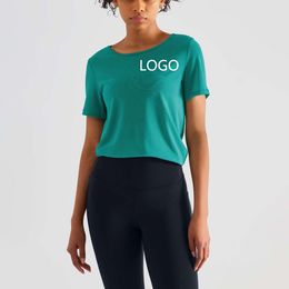 LU Align T-shirt Femmes Tee Tee Summer Soue sans couleurs Couleur solide Couleur courte Sports Round Nou Fiess Yoga T-shirt Shirts de sport féminins