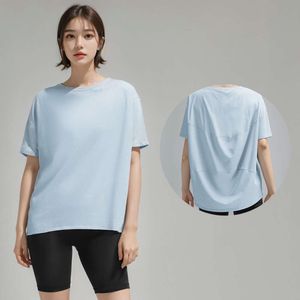 LU Align T-shirt Femmes Tee Tee Tee Summer Yoga Vêtements Nylon Cool Anti-Suntan Sans manches courtes Femmes Sports T-shirt en vrac Shirts