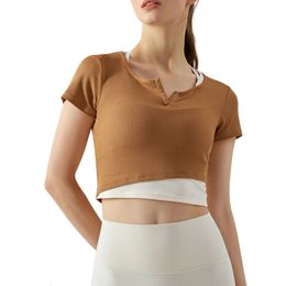 LU Align T-shirt Femmes Tee Summer V Couleur Couleur Deux chemises sportives à manches courtes à manches courtes