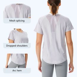 Lu uitlijnt t-shirt dames zomer tee dames fiess korte mouwen zonnebescherming t-shirt casual ademende lopende sportkleding sport shirts