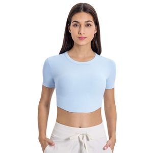 Lu Align Verticale T-shirts voor heren Zeemeermin Curve Rib Koudverkoelende stof Gymkleding Dames Fitness T-shirt Sporttop Crop Top Strak Yogashirt Kort Sle Citroen Sport 2024