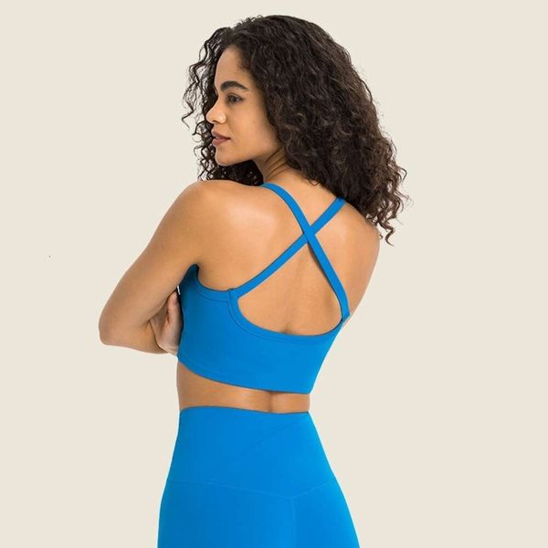 Lu Align Mujer Gimnasio Limones Camisolas Camisetas Deportivas Sin Espalda Sujetador con Cuello En V Camiseta Sin Mangas Mujeres De Alto Soporte Fitness Bralette Crossback Push Up Ropa Interior Sexy con Almohadilla En El Pecho Limón L