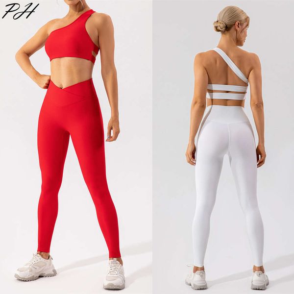 Lu Align Trajes de mujer Conjunto de gimnasio acanalado Conjunto de trajes de mujer Conjunto de polainas Mujeres Sexy Un hombro Sujetador deportivo Medias Pantalones Traje de fitness Jogger Lemon Lady Gry Sports Girls