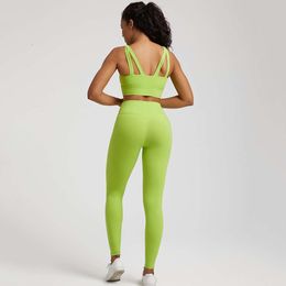 Lu Align Vrouw Effen Kleur Gym Naadloze Scrunch-outfits Set Dames Trainingskleding Tweedelige Fitnesspak Sportbeha Top En Hoge Taille Legging Lemon Lady Gry Sports Gir