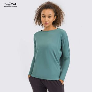 Lu Align T-shirts courbes pour hommes et femmes, vêtements de sirène, chemises de yoga, retour en action, manches longues, tissu super doux, coupe ample, haut de course, Lemon Sports 2024