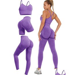 Lu Align Entraînement 3Pcs Ensemble sans couture Femmes Courir Gym Vêtement Fitness Leggings À manches longues Active Wear Femmes Costume De Sport Yoga Citron LL Dhk8P