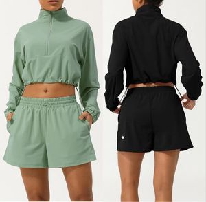 LU lists outfits sets vervangers jas met lange mouwen shirt workout jas capuchon gym training windbreaker outdoor zonnebrandcrème kleding ll