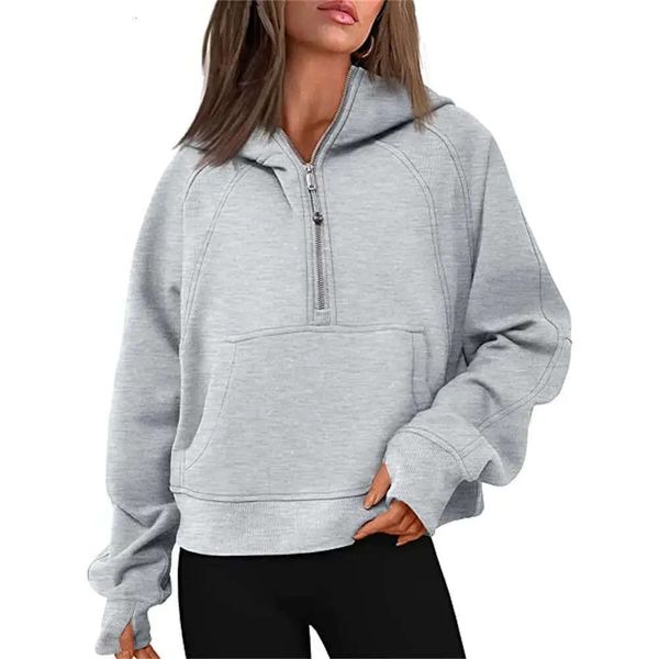 Lu Otoño Invierno Traje De Yoga Sudadera Con Capucha De Media Cremallera Suéter Deportivo Para Mujer Chaqueta De Gimnasio Suelta Sudadera Corta De Felpa Para Fitness