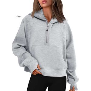 Lu – combinaison de Yoga pour femmes, pull de sport, demi-fermeture éclair, ample, court, en peluche, automne/hiver