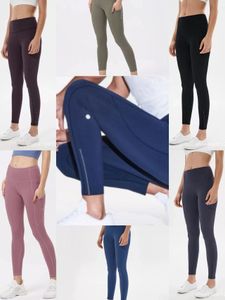 Lu yoga leggings poches latérales taille haute femmes pantalons de yoga couleur unie sport vêtements de sport leggings élastique fitness dame ensemble complet collants entraînement