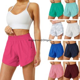 LU Designer Clothing Short taille basse chaud Short de yoga respirant à séchage rapide Tenue de yoga pour femme Short de course doublé court avec poche zippée Cordon de serrage Pantalon de sport court