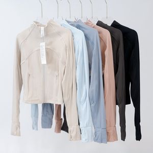 LL Vestes de yoga pour femmes Def Rib Veste à col montant Coupe ajustée Longueur des hanches Manteau de gymnastique à séchage rapide SweatTops solides Sweat-shirts à fermeture éclair complète Vente chaude Vêtements de sport de fitness pour dame