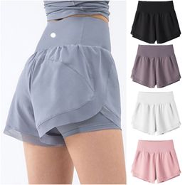 LU-DS113 Femmes de yoga pour femmes Shorts pom-pom girls à taille haute exercice de fitness usure pantalons courts filles coulant de vêtements de sport élastiques empêchent la garde-robe culotte