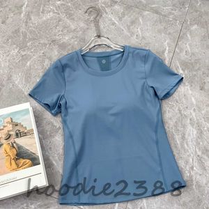 LU Hazeblauw taillecombinatie met korte mouwen, korte mouw, slim-fit versie met korte taille, sport- en vrijetijds-T-shirt voor dames, met ademend melkkussen qd306463