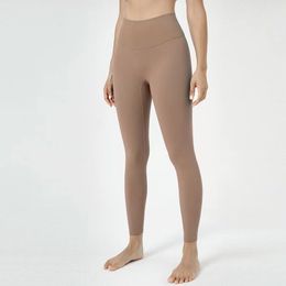 Lu Hoge Taille Yoga Align-leggings Dames Fiess Zachte elastische heuplift T-vormige sportbroek Hardlooptraining Dame Lu 29 kleuren