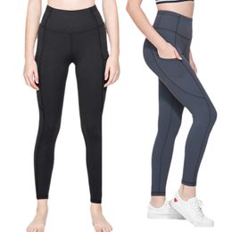 LU Yogalegging met hoge taille Heupfitnessbroek met zijzakken Sportkleding Buiten Wandelen Ademend Sneldrogend en strakke pasvorm K2209