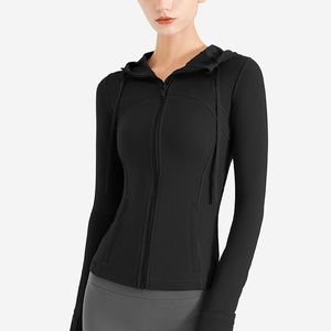 Chaqueta con capucha Lu para mujer, suéteres de entrenamiento, Fitness, Yoga, secado rápido, transpirable, sudaderas deportivas, ropa de gimnasio para correr para mujer, S12041 negro