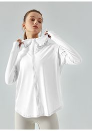 lu Veste décontractée à capuche avec fermeture éclair pour femme - Protection solaire - Mince - Veste de sport - Trou pour les doigts - Manches longues - Veste de yoga ADSL371 L3