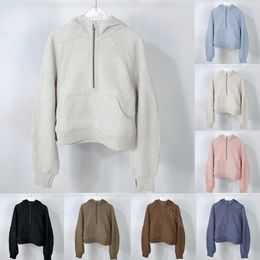 Lu-hoodies Exercice lululemenly Fiess Wear Femmes Yoga alo Outfit Sportswear Vestes en laine extérieure Vêtements de plein air Casual Adulte Course à manches longues à capuche