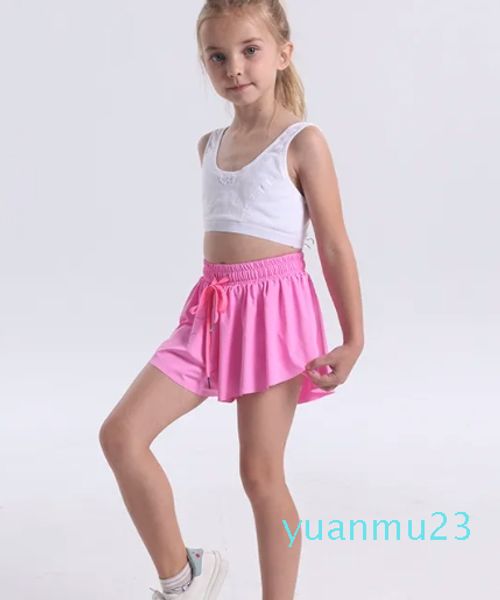 lu Enfants Yoga Shorts Tenues Taille Haute Vêtements De Sport Avec Poches Vêtements De Fitness Pantalons Courts Filles En Cours D'exécution Élastique Prévenir Garde-robe Culotte Dou