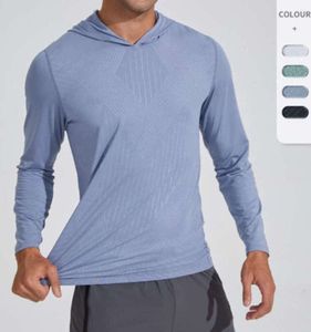 LU L Chemise à capuche à séchage rapide pour hommes avec manches longues, t-shirt d'entraînement de course, compression respirante, haut d'équitation, vêtements tendance Rdde Fashionable Clothes 045