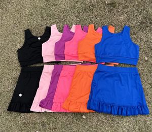 LU-L2239 Niños Bura de yoga y faldas de yoga atuendos para niñas Sportswear Fitness Skirts Girls Running Elastic Yoga Set de tenis Faldas de tenis