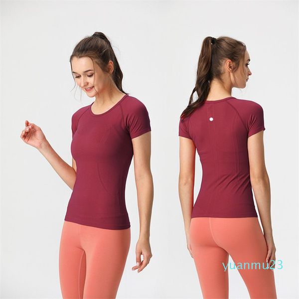 Lu Lemens Tenue de yoga pour femme - Chemise à manches courtes - Couleur unie - Chemise de sport - Course à pied - Gym - Entraîneur - Silm - Jogging - Respirant