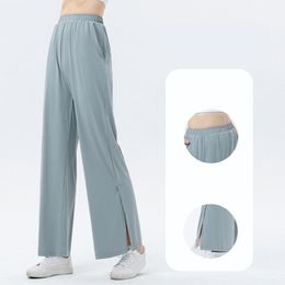 Lu Lemon Yoga Align LL Pantalones largos suaves para mujer, pantalones acampanados con cintura dividida, pantalones de pierna ancha, pantalones sueltos cómodos para Yoga 807