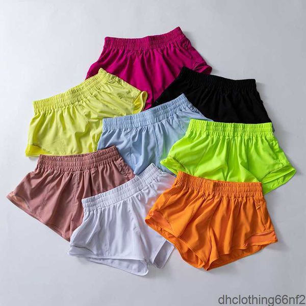 Lu Lemons Speed u Up Pantalones cortos deportivos de cintura corta forrados de talle alto Conjunto de mujer Ropa holgada de secado rápido para correr Bolsillo trasero con cremallera Fiess Yoga Qick Loo VGR4