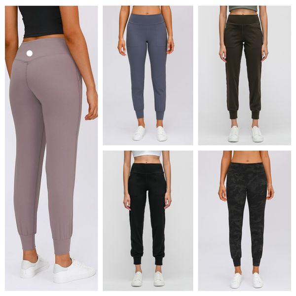 LU Pantalones de yoga de pierna recta sueltos Pantalones deportivos de secado rápido para mujer Pantalones de nueve puntos ajustados y de punto delgado