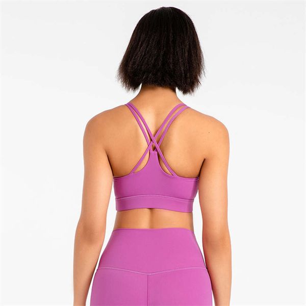 Lu Lu Align Camisolas Tanques Sexy Gimnasio Deporte Yoga Limones Sujetador Fitness Bralette Mujeres Sin Espalda Camiseta Sin Mangas Espalda Cruzada Push Up Ropa Interior Apretada Ropa De Entrenamiento LL