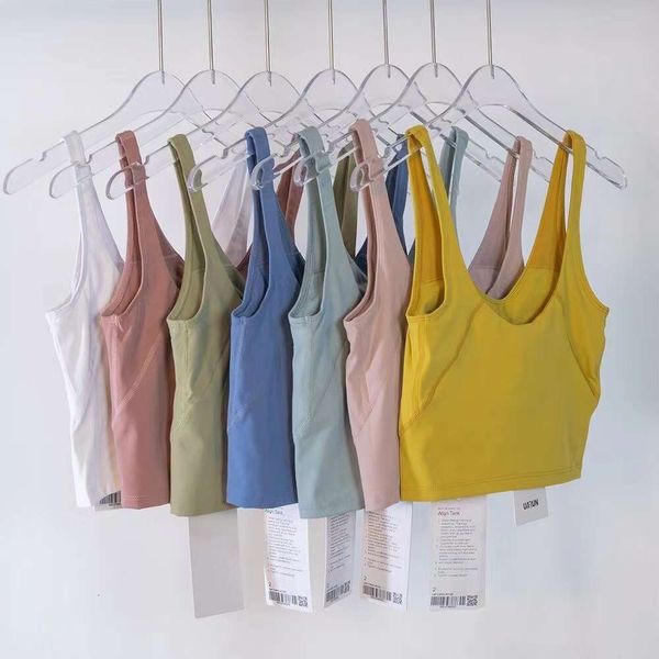 Lu Lu Align Lemons Chaleco de yoga Verano en forma de U Sin anillo de acero Almohadilla para el pecho incorporada Sujetador deportivo para mujeres Gimnasio Sin mangas Fitness Moda Tank Top Bras