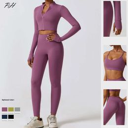 Lu Lu Align-outfits 3-delige set Workout-outfits voor trainingspak Sport Yoga Citroen LL-bh's Hoge taille Legging Fitness Jack met lange mouwen Gymkleding