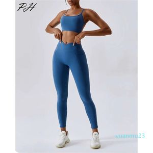 Lu Lu aligner tenues ensemble de gymnastique Sexy dos nu Fitness soutien-gorge collants Leggings ensemble deux pièces couleur unie course entraînement costume