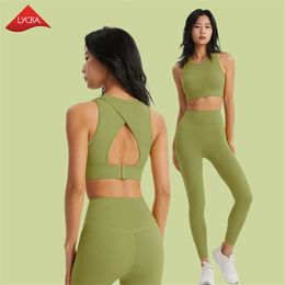 Lu Lu Align-outfits Nieuwe Lycra Gym Sport Yoga Citroenen Damesset Trainingskleding 2-delig Hardlopen Fitnesspak Impact-bh Hoge taille Legging LL