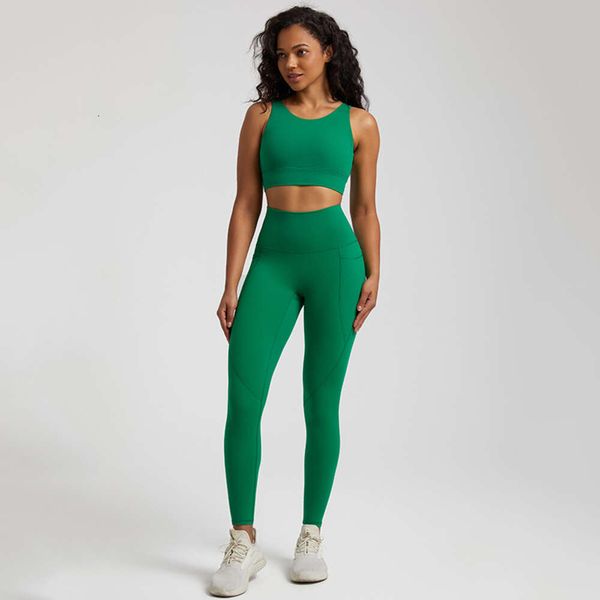 Lu Lu Align Tenues Ensemble de gymnastique sans couture Vêtements d'entraînement 2 pièces Femmes Course à pied Sport Yoga Citrons Costume Bretelles croisées Fitness Soutien-gorge Taille haute Poche Leggings LL