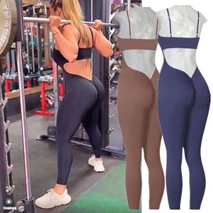 Lu Lu Align Pad Training Fitnesssets Romper Eendelige jumpsuit Rug V Scrunch Workout Broek Legging Vrouwelijke romper Actieve pakken Citroenen LL-oefening