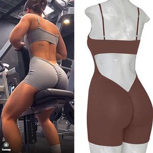 Lu Lu Align Pad V Cut Back Scrunch Sets Body Body Training Fitness Eendelig Jumpsuit Dansen Vrouwelijke pak Romper Citroenen LL Oefening